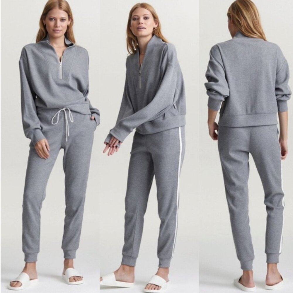 Varley Joggers Women’s SZ Medium Kelvin Elastic Waist Ribbed Gray Waffle Knit